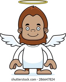 A cartoon angel sasquatch smiling.