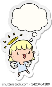 cartoon angel with thought bubble as a printed sticker