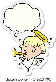 cartoon angel with thought bubble as a printed sticker
