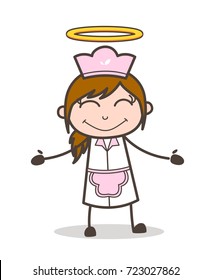 Cartoon Angel Waitress with Halo Vector Illustration