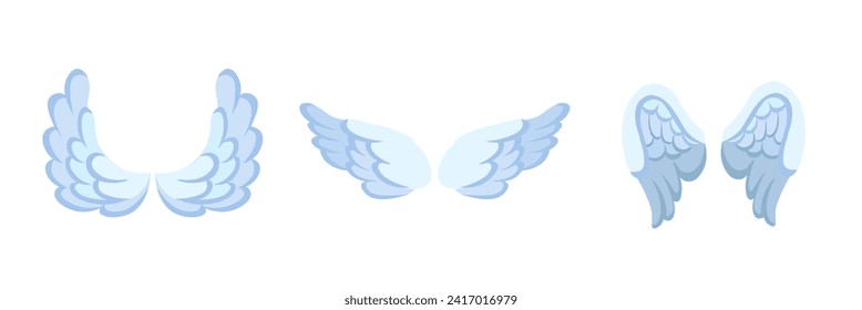 Cartoon angel wings. Drawing angels wing or birds.  vector set.
