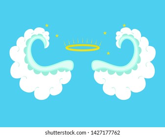 Cartoon Angel Wings Freedom Concept Element Flat Design Style on a Blue Background. Vector illustration of Romantic Wing