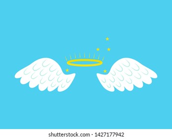 Cartoon Angel Wings Freedom Concept Element Flat Design Style on a Blue Background. Vector illustration of Fluffy Wing