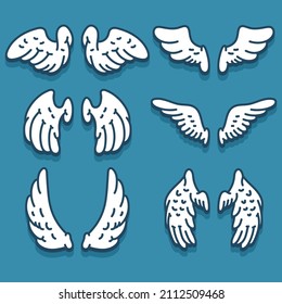 Cartoon angel wings vector set isolated on background.