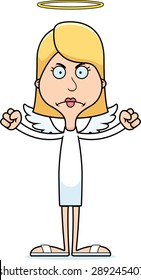 A cartoon angel woman looking angry.