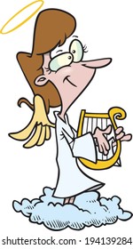 cartoon angel woman playing a harp