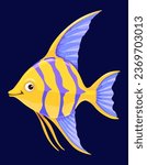 Cartoon angelfish aquarium fish funny character. Tropical river or lake ecosystem animal, freshwater wildlife cute vector personage. Aquarium hobby pet, angelfish cheerful mascot or childish character