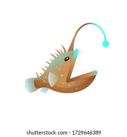  Cartoon an angler fish with open mouth on a white background. Vector illustration