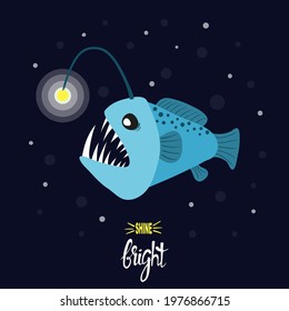 Cartoon angler fish. Vector marine illustration of anglerfish character