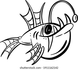 Cartoon Anglerfish Fish Outline Illustration Vektorgrafik