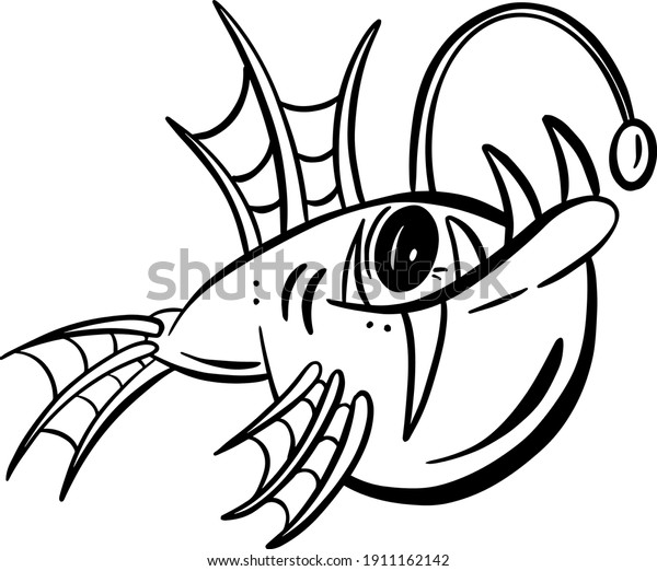 Cartoon\
Anglerfish Fish Outline Illustration\
Vector