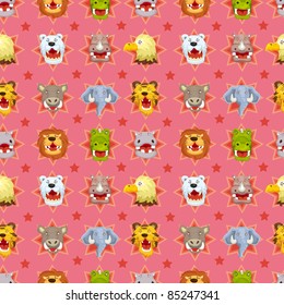 cartoon angry animal face seamless pattern