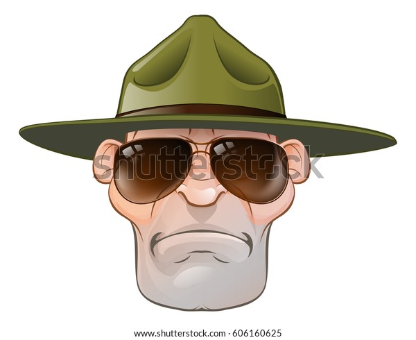A cartoon angry army boot camp drill sergeant\
or state trooper or park\
ranger