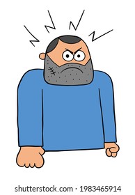 Cartoon angry bad man, vector illustration. Black outlined and colored.