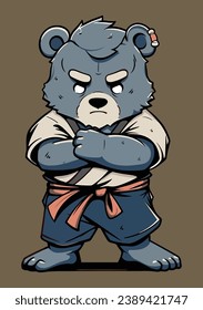 Cartoon angry bear, Karate Bear, vector illustration, printable