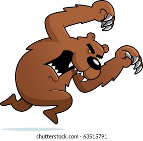 A Cartoon Angry Bear Running And Attacking.
