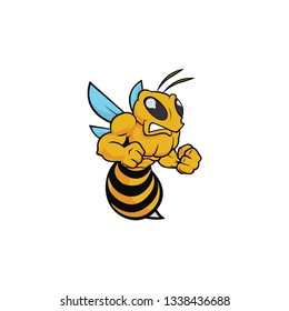 cartoon angry bee vector on a white background
