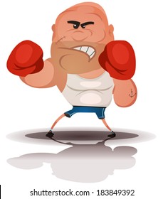 Cartoon Angry Boxer Champion/ Illustration of a cartoon champion english boxer or fight sports hard-boiled character, isolated on white background