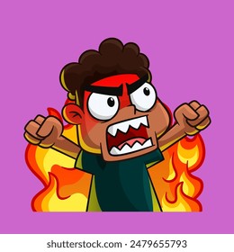 Cartoon Angry Boy with Flames Character Illustration