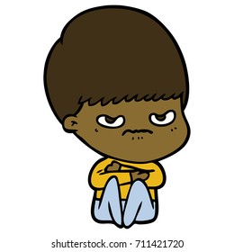 niño enojado de caricatura sentado