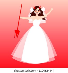 Cartoon Angry Bride. Cute Bride Expression Faces.Evil Bride
