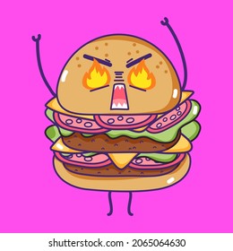 vector de personaje de hamburguesa enojado de dibujos animados