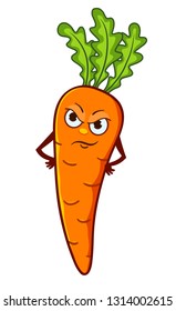 Cartoon angry carrot isolated on white. Vector illustration.