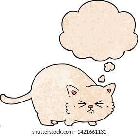 Cartoon-wütende Katze mit Gedankenblase im Grunge-Stil