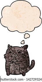 caricatura de gato enfurecido con burbuja de pensamiento al estilo de textura gruesa