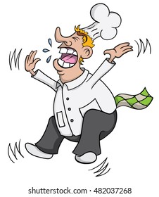 Cartoon angry chef shouting, jumping and spitting