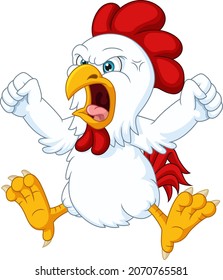 Cartoon angry chicken on white background