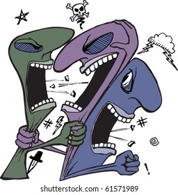 A cartoon of an angry crowd. Vector file available.