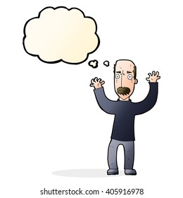 caricatura de papá enojado con burbuja de pensamientos