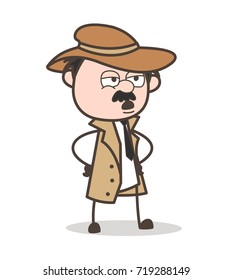 Cartoon Angry Detective Face Expression Vector Illustration