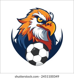 cartoon angry eagle holding soccer ball menacing look on its face