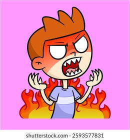 Cartoon Angry Expression Furious Character with an Enraged Face