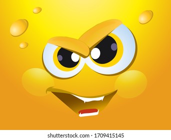 Cartoon angry expression on yellow background, eps 10 vector illustration