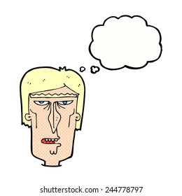 caricatura de cara enojada con burbuja de pensamiento