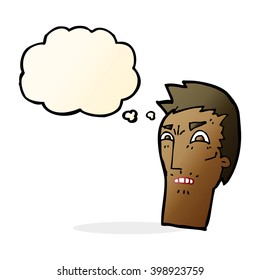 caricatura de cara enojada con burbuja de pensamiento