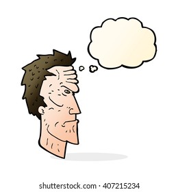 caricatura de cara enojada con burbuja de pensamiento