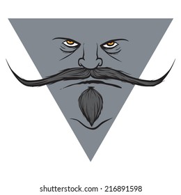 cartoon angry face in triangle, hand drawn, vector illustration