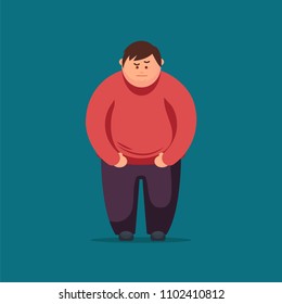 Cartoon Angry Fat Man  Fat Man Feeling Sick. Vector Illustration