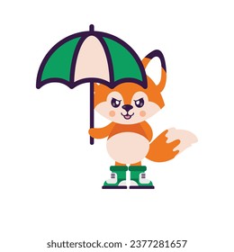 cartoon angry fox illustration with an umbrella and shoes