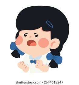 Cartoon of Angry Girl with Pigtails student