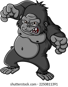 Cartoon angry gorilla isolated on white background of illustration