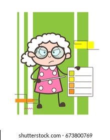 Cartoon Angry Granny Showing a Checklist Vector Illustration