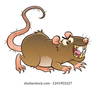 Cartoon Angry Gray Rat. Cartoon Pest Series.