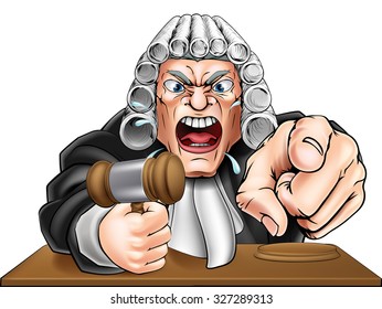 Cartoon angry judge cartoon character screaming and pointing