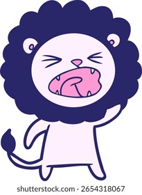 cartoon angry lion in bright neon color