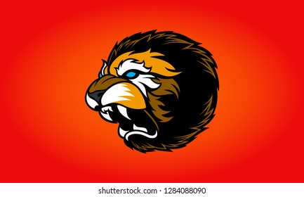 Cartoon Angry Lion Head Vector Logo